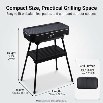 Compact Electric Grill with 1800W Heating Power