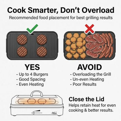 Compact Electric Grill with 1800W Heating Power