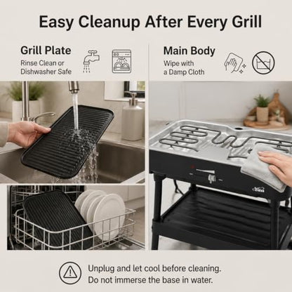 Compact Electric Grill with 1800W Heating Power