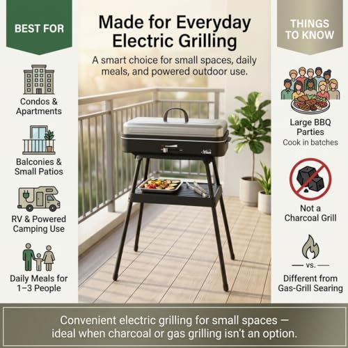 Compact Electric Grill with 1800W Heating Power