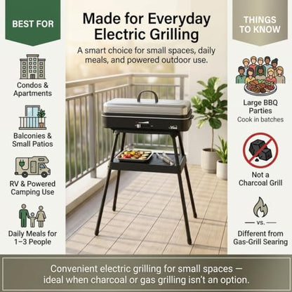 Compact Electric Grill with 1800W Heating Power