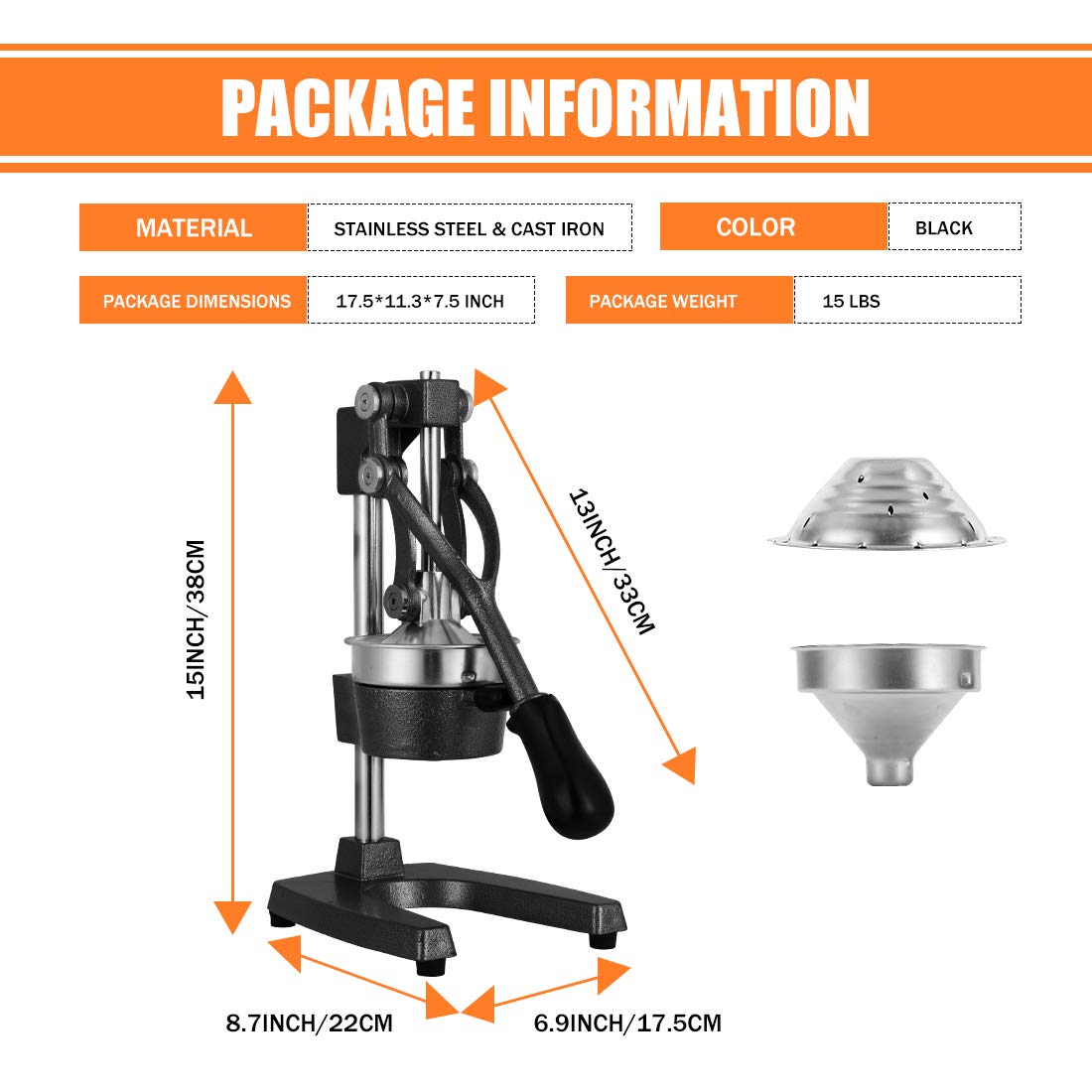 Cast Iron Manual Juicer with Stainless Steel Cup