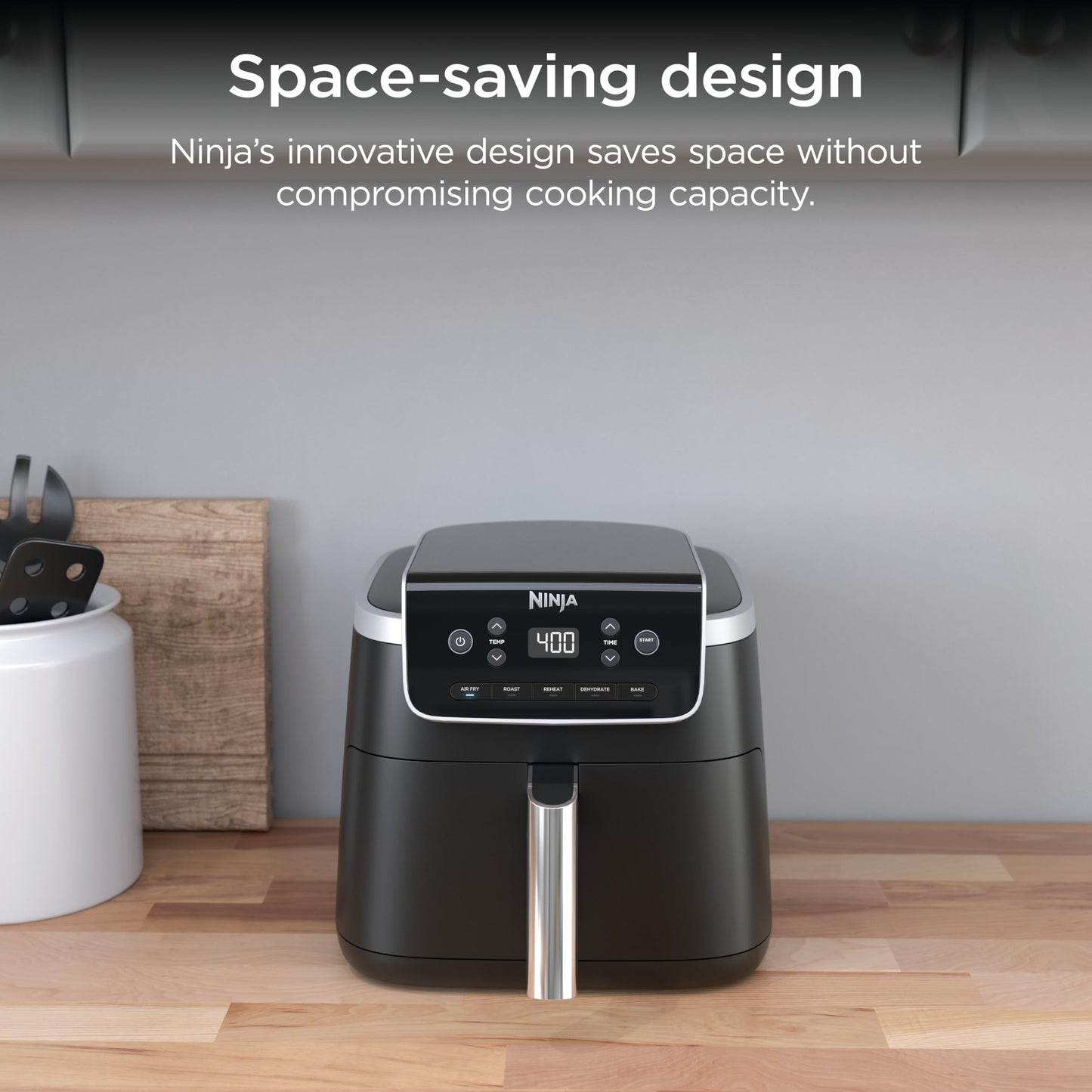 Ninja Air Fryer with Air Crisp | 5 QT Capacity fits up to 4lbs of Fries | 4-in-1 Pro Air Fry, Roast, Reheat, Dehydrate | 400°F Max Temp | 1750 Watts | W/Nonstick Basket & Crisper Plate | Grey | AF141