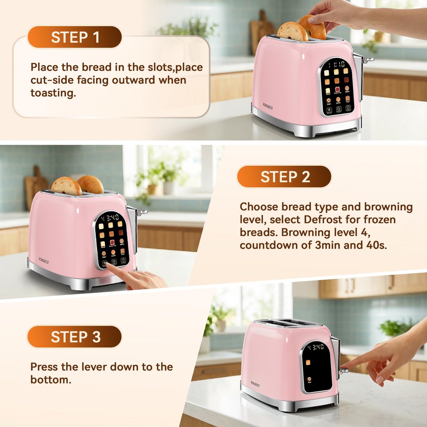 2-Slice Touchscreen Toaster with 6 Browning Levels