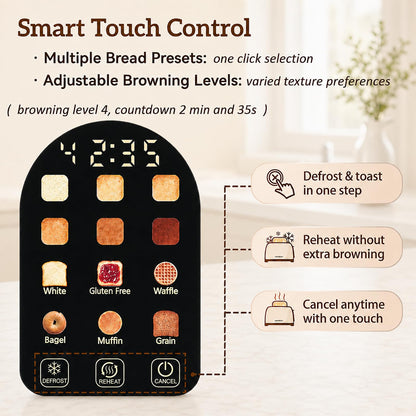 2-Slice Touchscreen Toaster with 6 Browning Levels