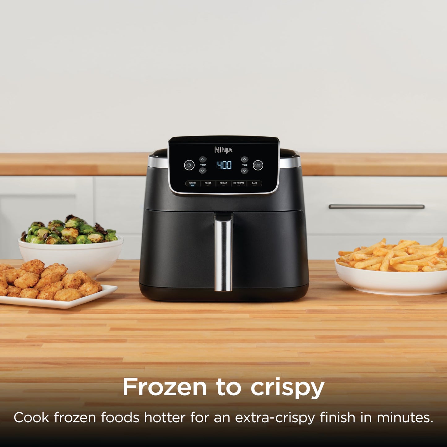 Ninja Air Fryer with Air Crisp | 5 QT Capacity fits up to 4lbs of Fries | 4-in-1 Pro Air Fry, Roast, Reheat, Dehydrate | 400°F Max Temp | 1750 Watts | W/Nonstick Basket & Crisper Plate | Grey | AF141
