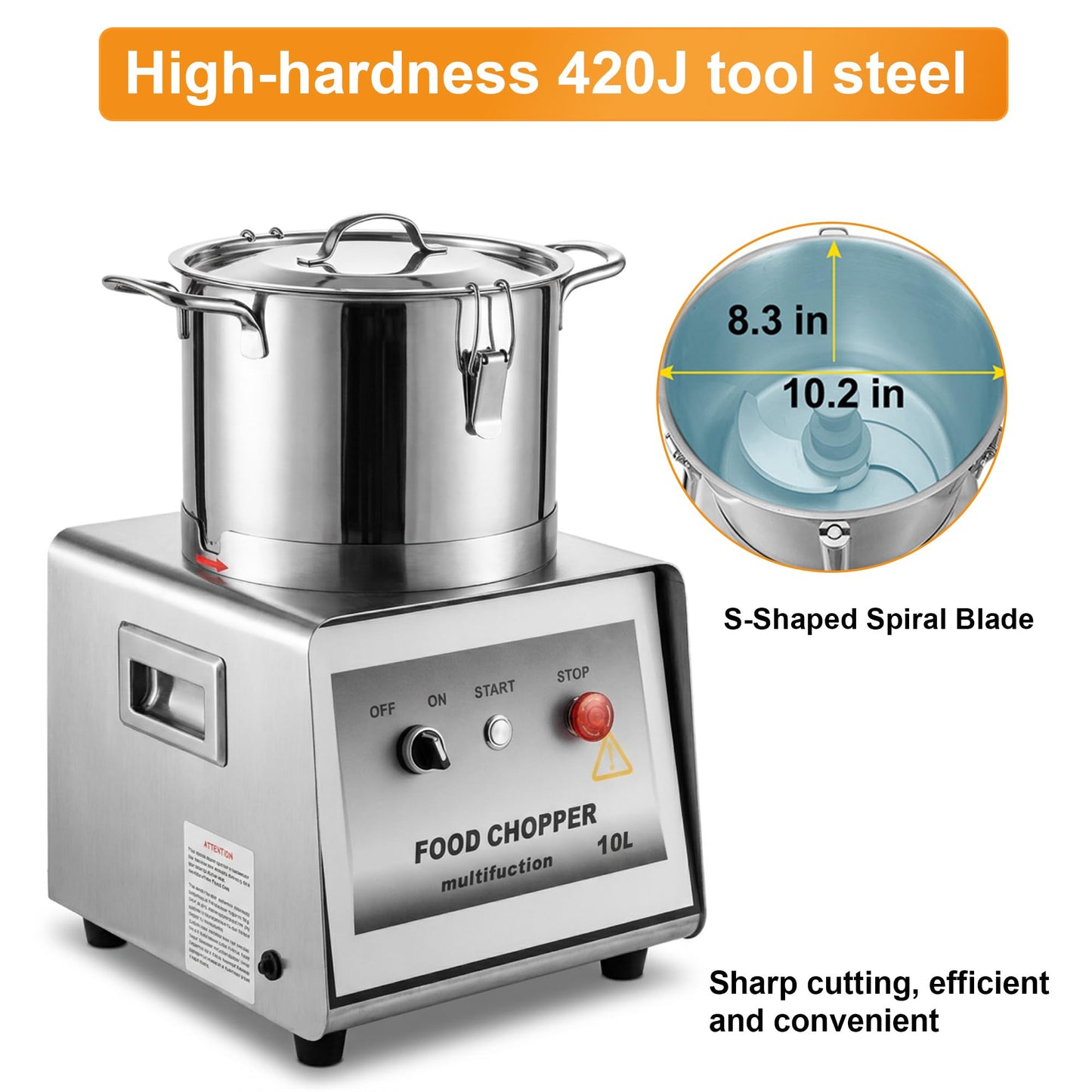 Commercial Food Processor with Stainless Steel Build