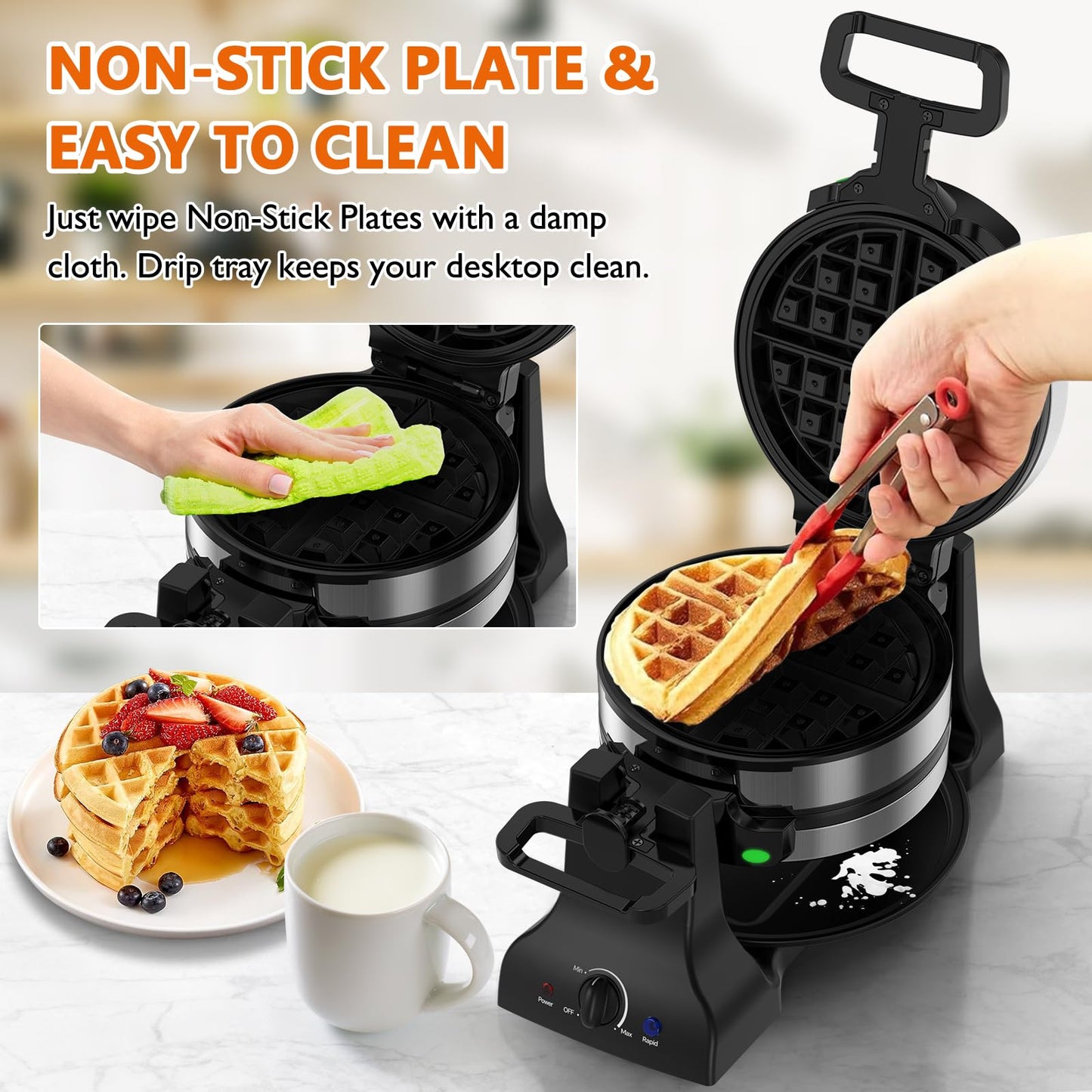 Double Belgian Waffle Maker with 180° Flip Design