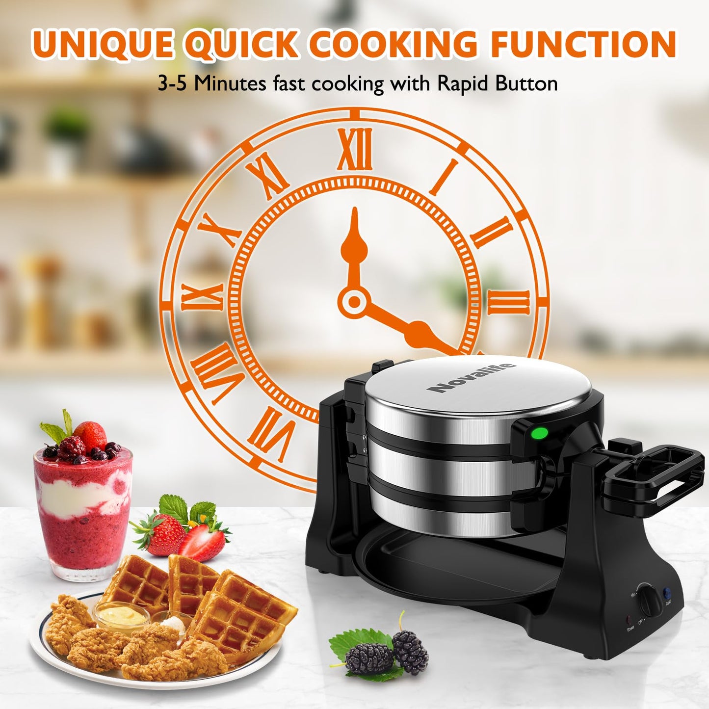 Double Belgian Waffle Maker with 180° Flip Design