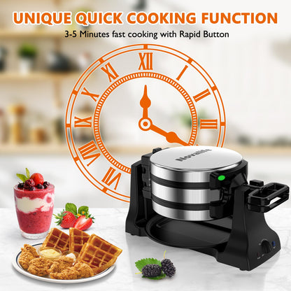 Double Belgian Waffle Maker with 180° Flip Design
