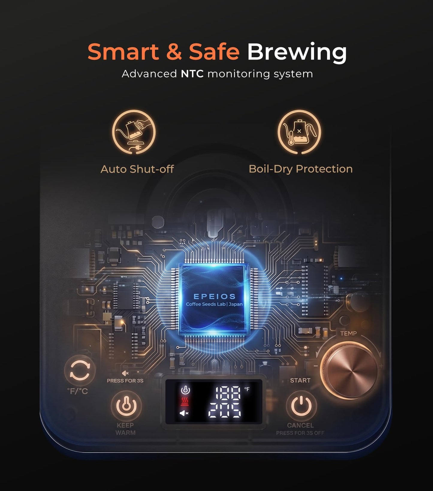 0.9L Gooseneck Kettle with ±1°F Temperature Control