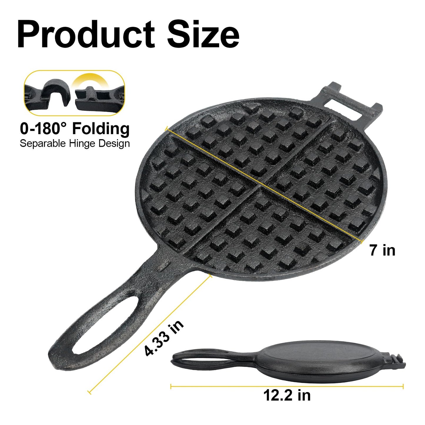 Cast Iron Waffle Maker with Stovetop Design