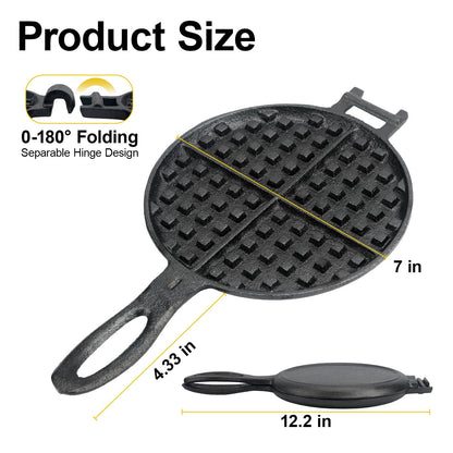 Cast Iron Waffle Maker with Stovetop Design