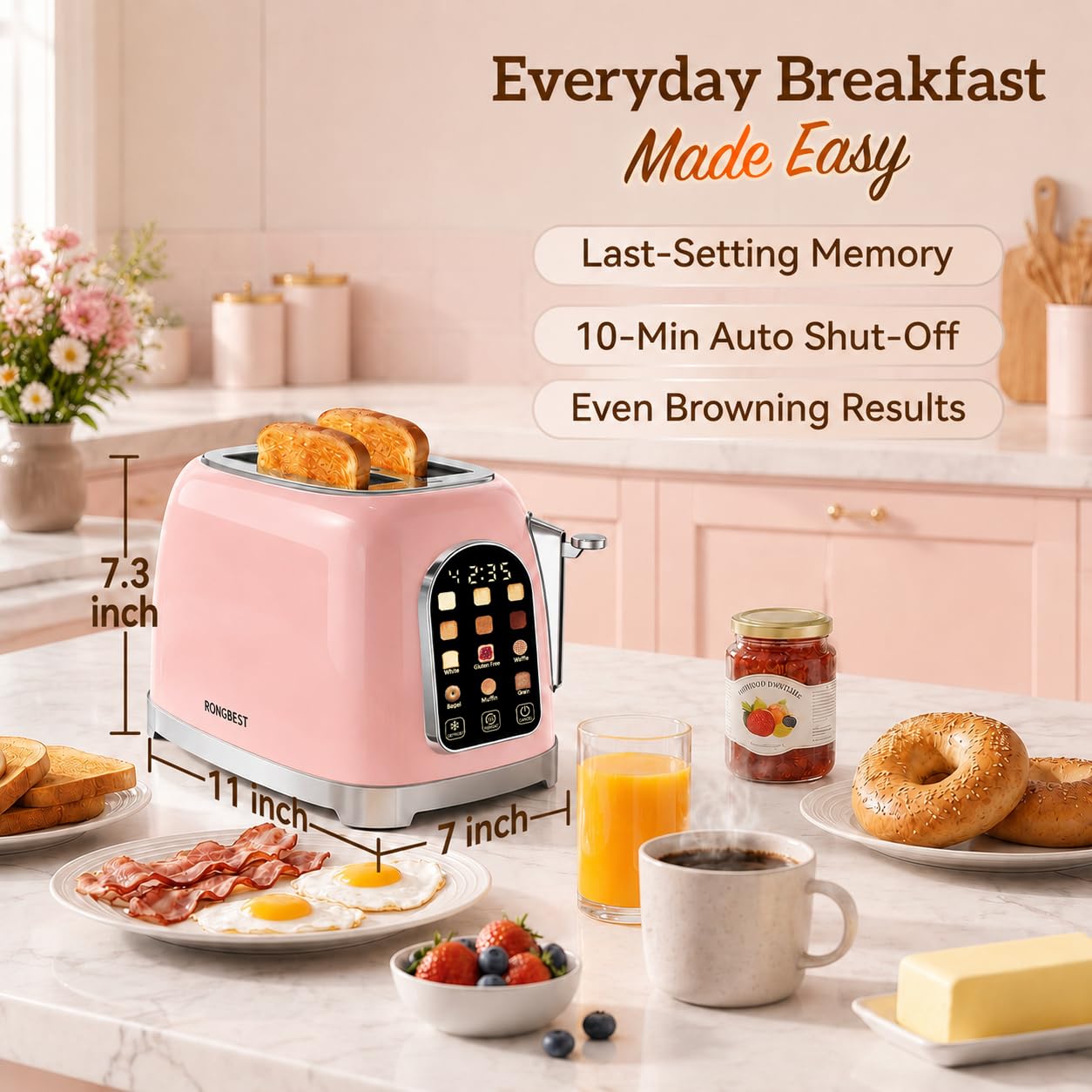 2-Slice Touchscreen Toaster with 6 Browning Levels