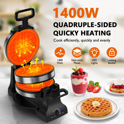 Double Belgian Waffle Maker with 180° Flip Design
