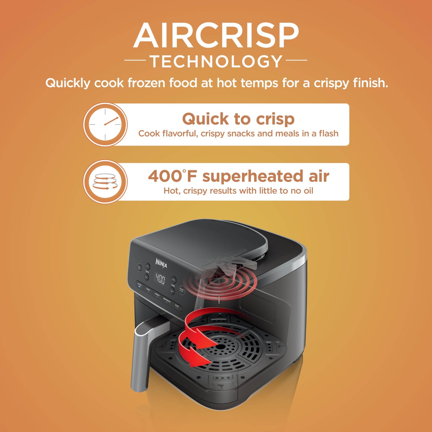 Ninja Air Fryer with Air Crisp | 5 QT Capacity fits up to 4lbs of Fries | 4-in-1 Pro Air Fry, Roast, Reheat, Dehydrate | 400°F Max Temp | 1750 Watts | W/Nonstick Basket & Crisper Plate | Grey | AF141