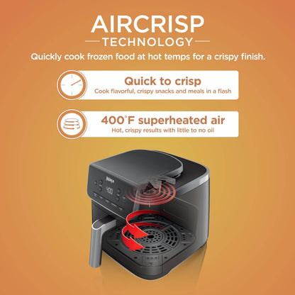 Ninja Air Fryer with Air Crisp | 5 QT Capacity fits up to 4lbs of Fries | 4-in-1 Pro Air Fry, Roast, Reheat, Dehydrate | 400°F Max Temp | 1750 Watts | W/Nonstick Basket & Crisper Plate | Grey | AF141