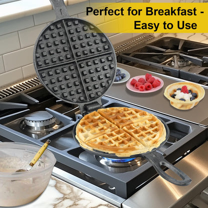 Cast Iron Waffle Maker with Stovetop Design