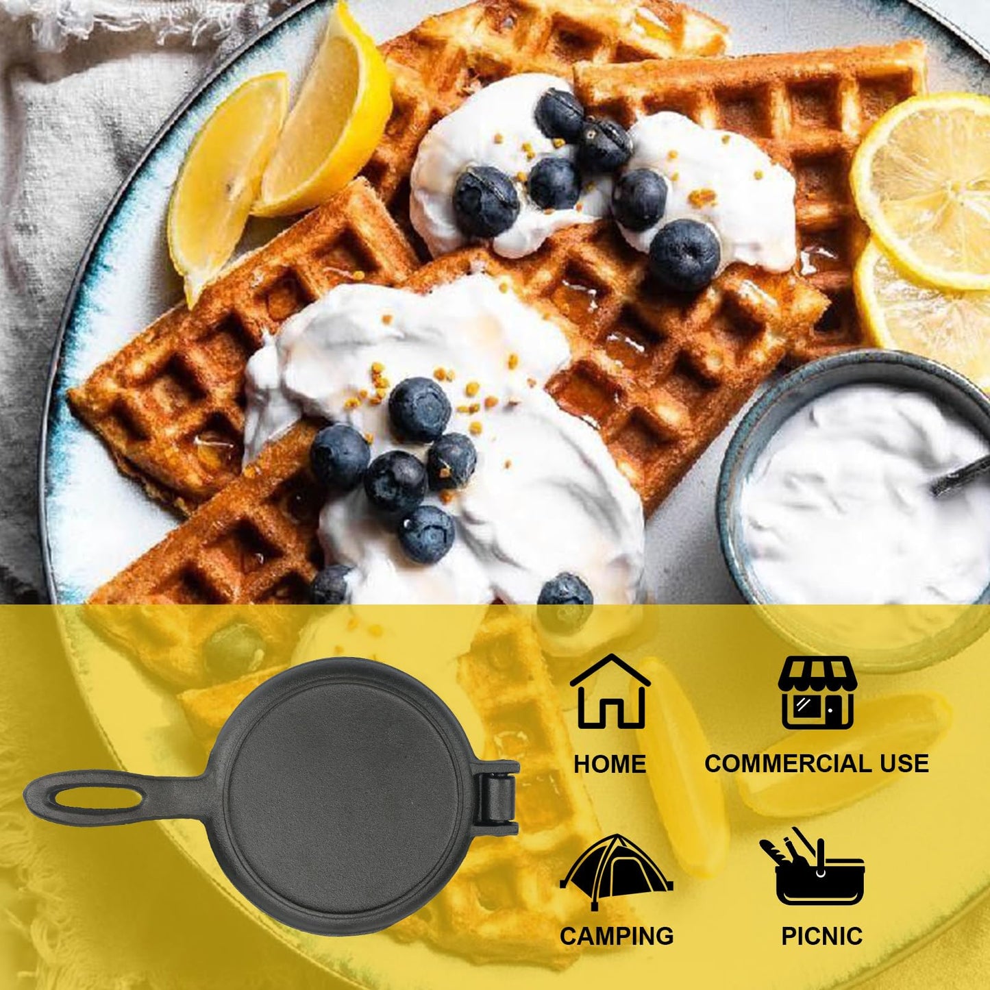 Cast Iron Waffle Maker with Stovetop Design
