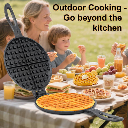 Cast Iron Waffle Maker with Stovetop Design