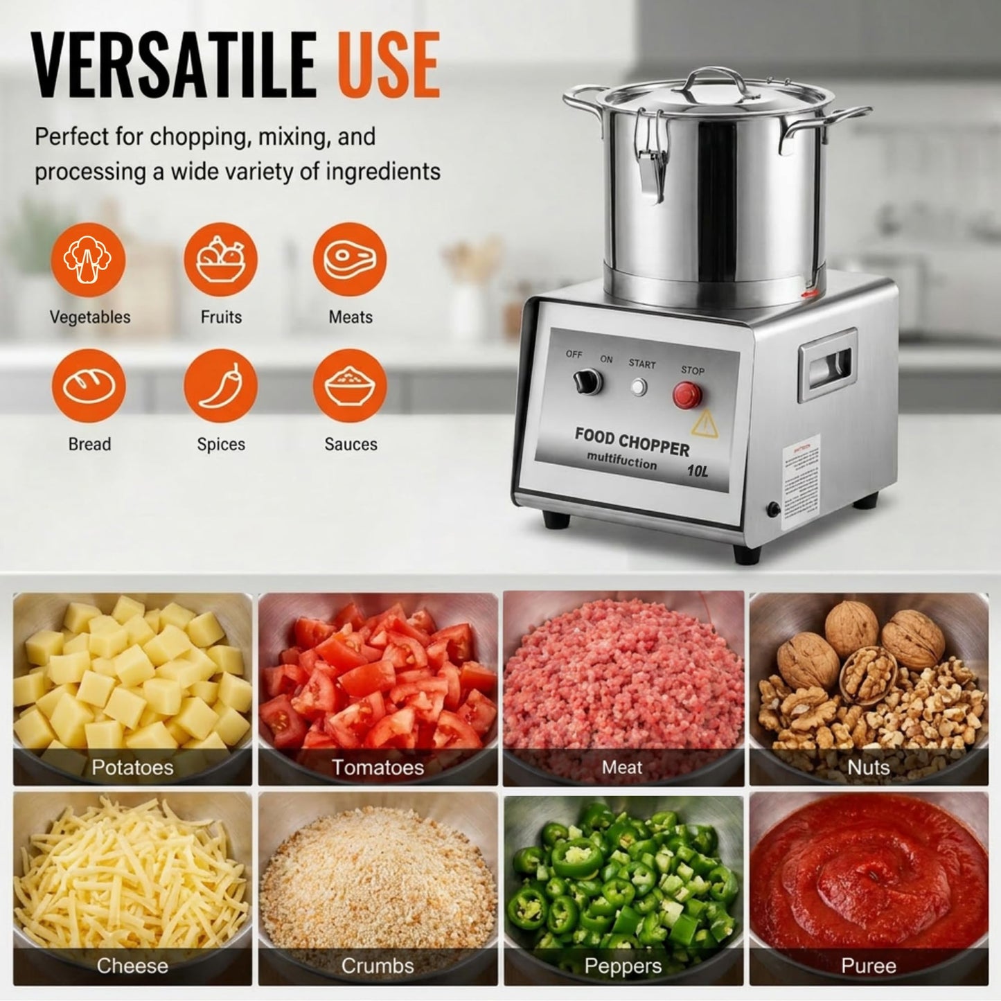 Commercial Food Processor with Stainless Steel Build