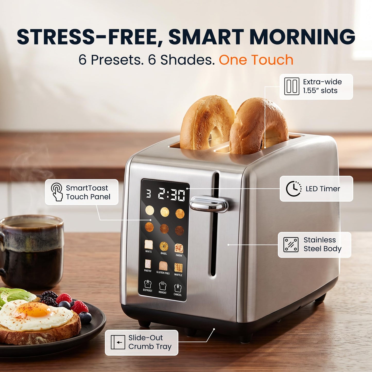 2-Slice Touchscreen Toaster with 6 Preset Menus