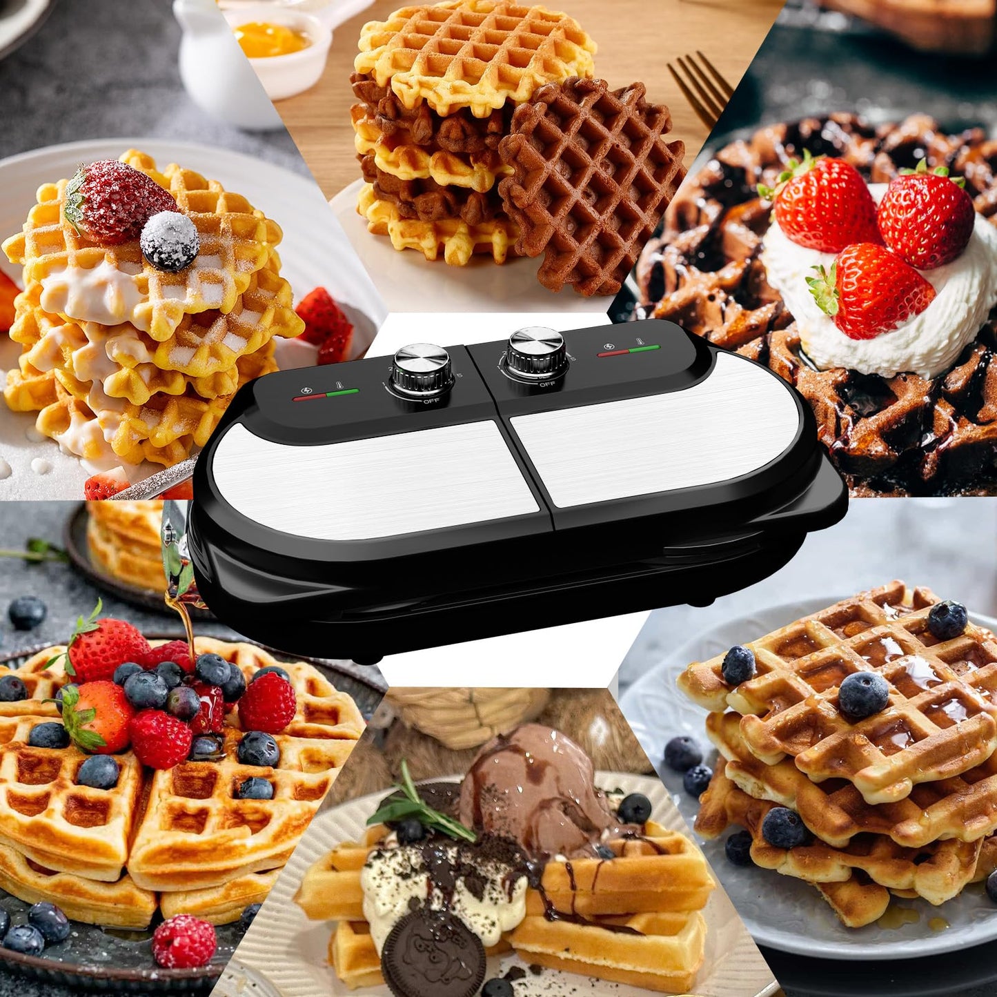Double Belgian Waffle Maker with Stainless Steel
