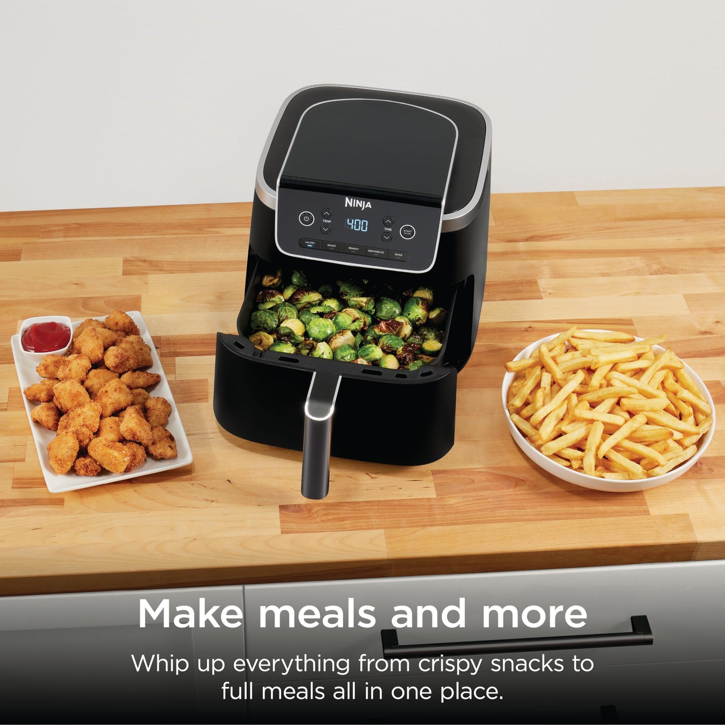 Ninja Air Fryer with Air Crisp | 5 QT Capacity fits up to 4lbs of Fries | 4-in-1 Pro Air Fry, Roast, Reheat, Dehydrate | 400°F Max Temp | 1750 Watts | W/Nonstick Basket & Crisper Plate | Grey | AF141