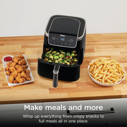 Ninja Air Fryer with Air Crisp | 5 QT Capacity fits up to 4lbs of Fries | 4-in-1 Pro Air Fry, Roast, Reheat, Dehydrate | 400°F Max Temp | 1750 Watts | W/Nonstick Basket & Crisper Plate | Grey | AF141