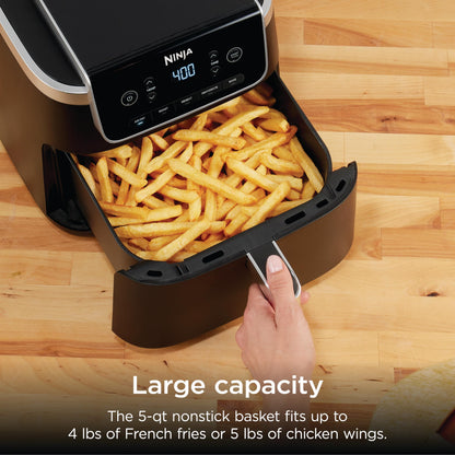 Ninja Air Fryer with Air Crisp | 5 QT Capacity fits up to 4lbs of Fries | 4-in-1 Pro Air Fry, Roast, Reheat, Dehydrate | 400°F Max Temp | 1750 Watts | W/Nonstick Basket & Crisper Plate | Grey | AF141