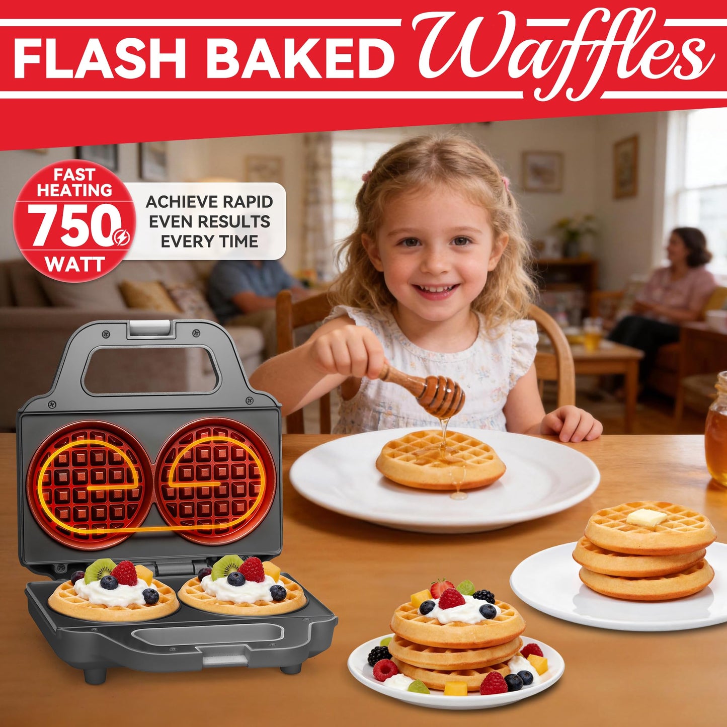 2-Piece Waffle Maker Set with Nonstick Plates
