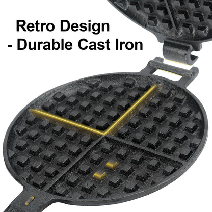 Cast Iron Waffle Maker with Stovetop Design